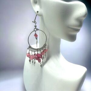 💄Rose Quartz💄 Handcrafted Peruvian Gemstone Chandelier Earrings l 4” l EUC